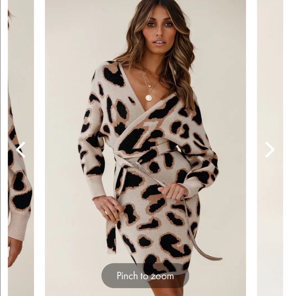 Cameo batwing knit dress animal print beige by Selfie Leslie